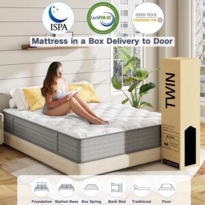 6V-Sermmoo Twin Mattress, 12 Inch Memory Foam Hybrid Mattress in a Box with Independent Spring, Medium Firm Mattress, Edge Support & Pressure Relief, CertiPUR-US Certified,39"*75"*12"