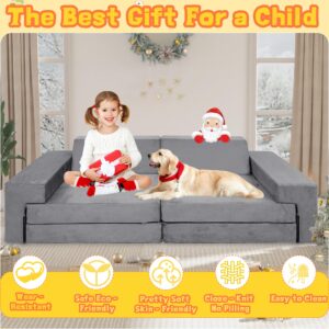 LFCREATOR Kids Play Couch,Modular Couch for Toddler and Baby Playroom/Bedroom,Imaginative Convertible Play Couch for Boys Girls.Gift for Kids,Grey