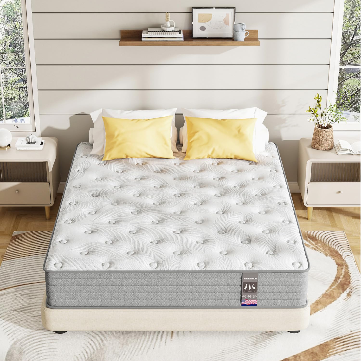 6V-Sermmoo Twin Mattress, 12 Inch Memory Foam Hybrid Mattress in a Box with Independent Spring, Medium Firm Mattress, Edge Support & Pressure Relief, CertiPUR-US Certified,39"*75"*12"