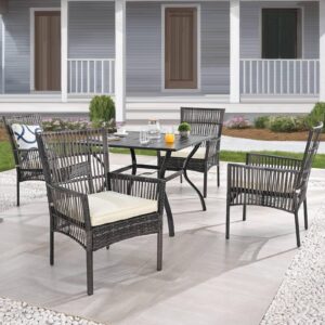 patiofestival patio dining set 5 pieces outdoor furniture sets outside metal square table wicker chairs with galvanized steel frame beige cushion