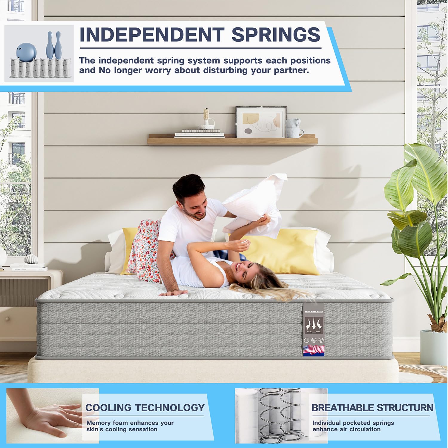 King Mattress, 12 Inch King Size Mattress in a Box,Memory Foam Hybrid Mattress,with Individual Pocket Spring for Motion Isolation & Silent Sleep, Pressure Relief,Medium Firmness,76"*80"*12"