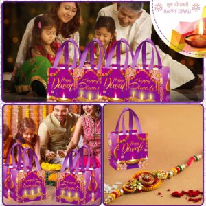 kaixiaoru 20 PCS Happy Diwali Day Treat Bag,Happy Diwali Day Gift Bags Candy Bags Gooide Bags with Handle Reusable Non Woven Tote Bags for Diwali Day Party Decorations Favors (7.9 * 7.9 * 8.3inch)