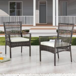 PatioFestival Patio Dining Set 5 Pieces Outdoor Furniture Sets Outside Metal Square Table Wicker Chairs with Galvanized Steel Frame Beige Cushion