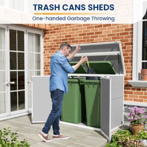 Amopatio 41 Cu Ft Horizontal Outdoor Storage Shed, Resin Trash Can Storage for Garden Tools, Lawn Mowers, Garbage Cans