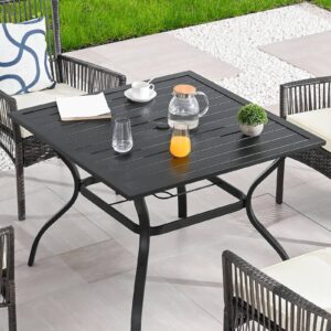 PatioFestival Patio Dining Set 5 Pieces Outdoor Furniture Sets Outside Metal Square Table Wicker Chairs with Galvanized Steel Frame Beige Cushion