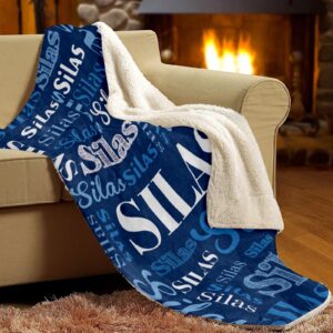 Personalized Blanket with Name Custom Monogrammed Baby Blankets for Boys Adults, Warm Sherpa Fleece Blankets Throws, Double Layer Winter Blanket for Men Christmas Birthday Gift Blue 2