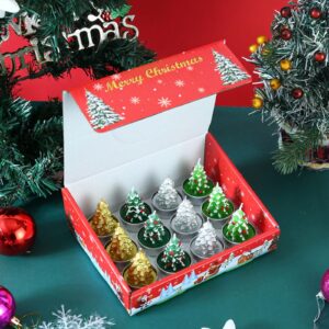 12 Pieces Christmas Tealight Candles - Christmas Candle Set Handmade Delicate Santa Claus Snowman Christmas Tree House Candles Xmas Party Supplies for Home Decoration Gifts (Christmas Tree Candle)