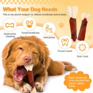 Seenelling 8 Pcs Bones Shaped Dog Toys for Aggressive Chewers, Dog Chew Toys Nylon Beef Flavor Tough Puppy Teething Toys Chew Bones Gift for Medium and Small Dog