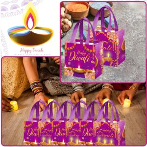 kaixiaoru 20 PCS Happy Diwali Day Treat Bag,Happy Diwali Day Gift Bags Candy Bags Gooide Bags with Handle Reusable Non Woven Tote Bags for Diwali Day Party Decorations Favors (7.9 * 7.9 * 8.3inch)