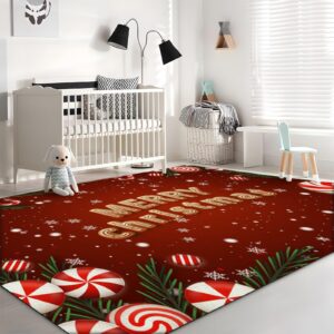 Christmas Theme Decor Red Area Rug 3x5 Rugs for Living Room, Carpet for Bedroom Non Slip Rug, Christmas Theme Decoration Lollipop Gift Red Washable Carpet for Dining Room Office