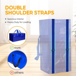 10 Pack Oversized Heavy Duty Moving Bags with Backpack Straps, Strong Handles & Zippers, Extra Large Storage Tote Moving Boxes for Space Saving, Blue