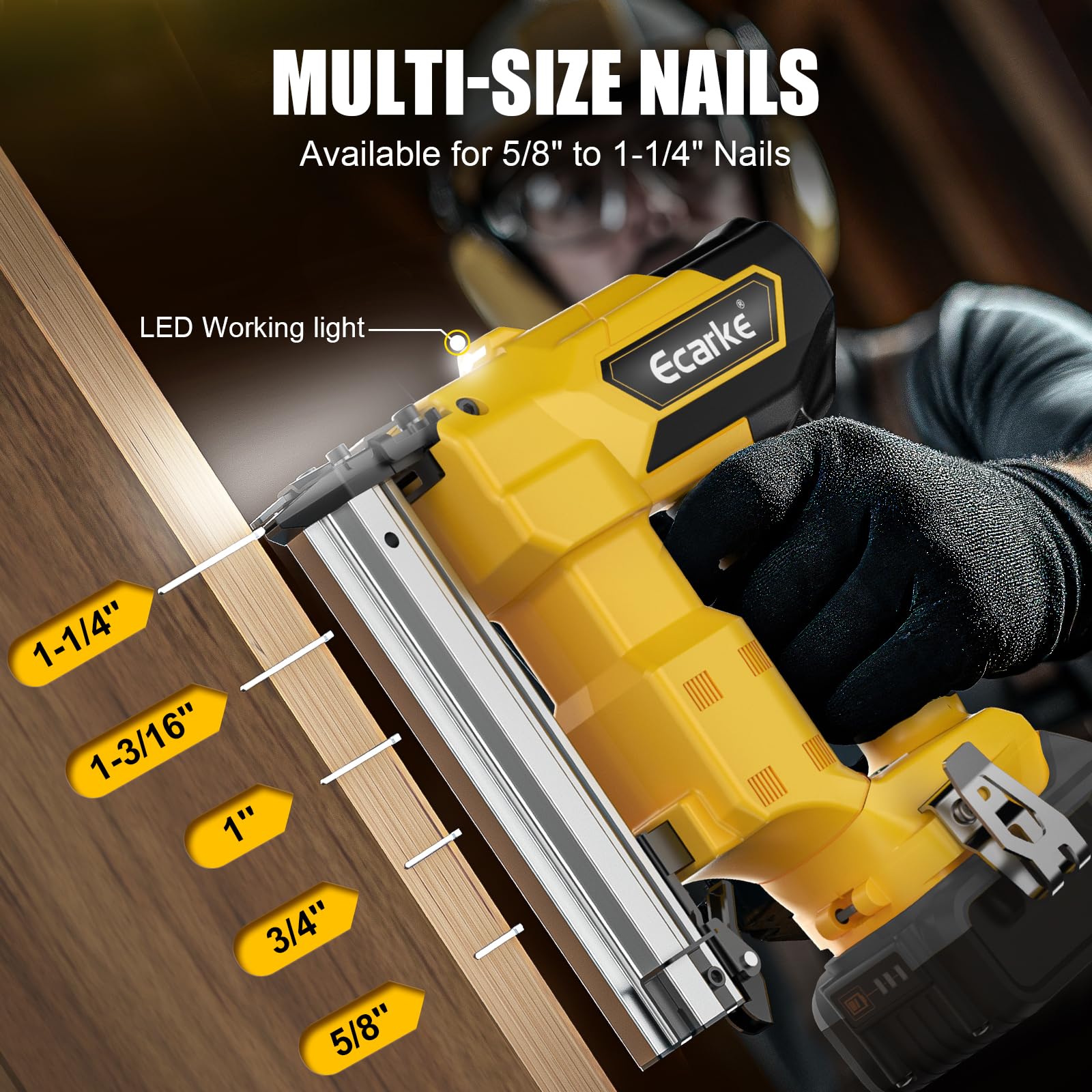 18GA Cordless Brad Nailer for Dewalt 20V MAX Battery: Electric Brad Nail Gun with 18 Gauge Nails for Upholstery Woodworking - Brushless- 2 Mode - 5/8 to 1-1/4 Inch - Tool Only