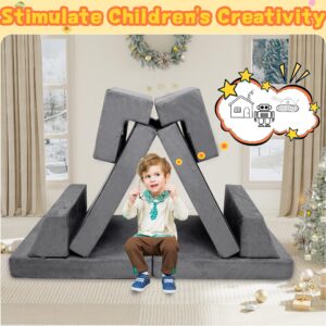 LFCREATOR Kids Play Couch,Modular Couch for Toddler and Baby Playroom/Bedroom,Imaginative Convertible Play Couch for Boys Girls.Gift for Kids,Grey