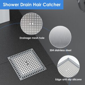 4 Pcs Shower Drain Hair Filter Mesh Tub Drain Protector with Silicone Rim Anti Slip Sink Hair Stopper Stainless Steel Hair Strainer Bathtub Hair Trap Stopper for Kitchen Bathroom Laundry (Square)