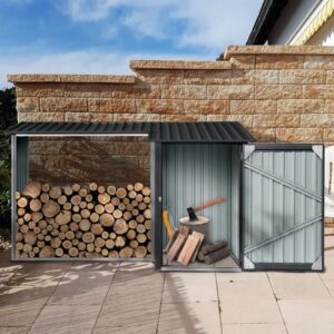 Outdoor and Indoor Firewood Storage Shed Metal, Open Shed for Firewood Storaging, Make Wood Accessible and Protect Wood (3.35’×8.86‘ Two in One)