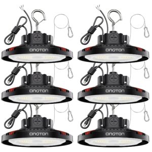 cinoton ufo led high bay light 160w 24000lm, ac100-277v led shop lights with us plug, dimmable 0-10v commercial bay lighting for garage workshop barn factory warehouse 5000k daylight-ul listed, 6 pack