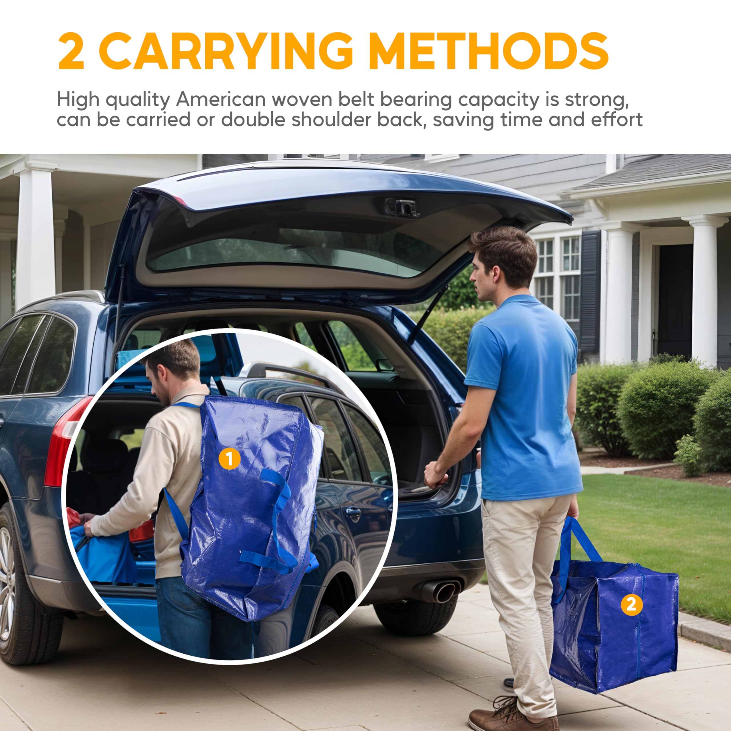 10 Pack Oversized Heavy Duty Moving Bags with Backpack Straps, Strong Handles & Zippers, Extra Large Storage Tote Moving Boxes for Space Saving, Blue