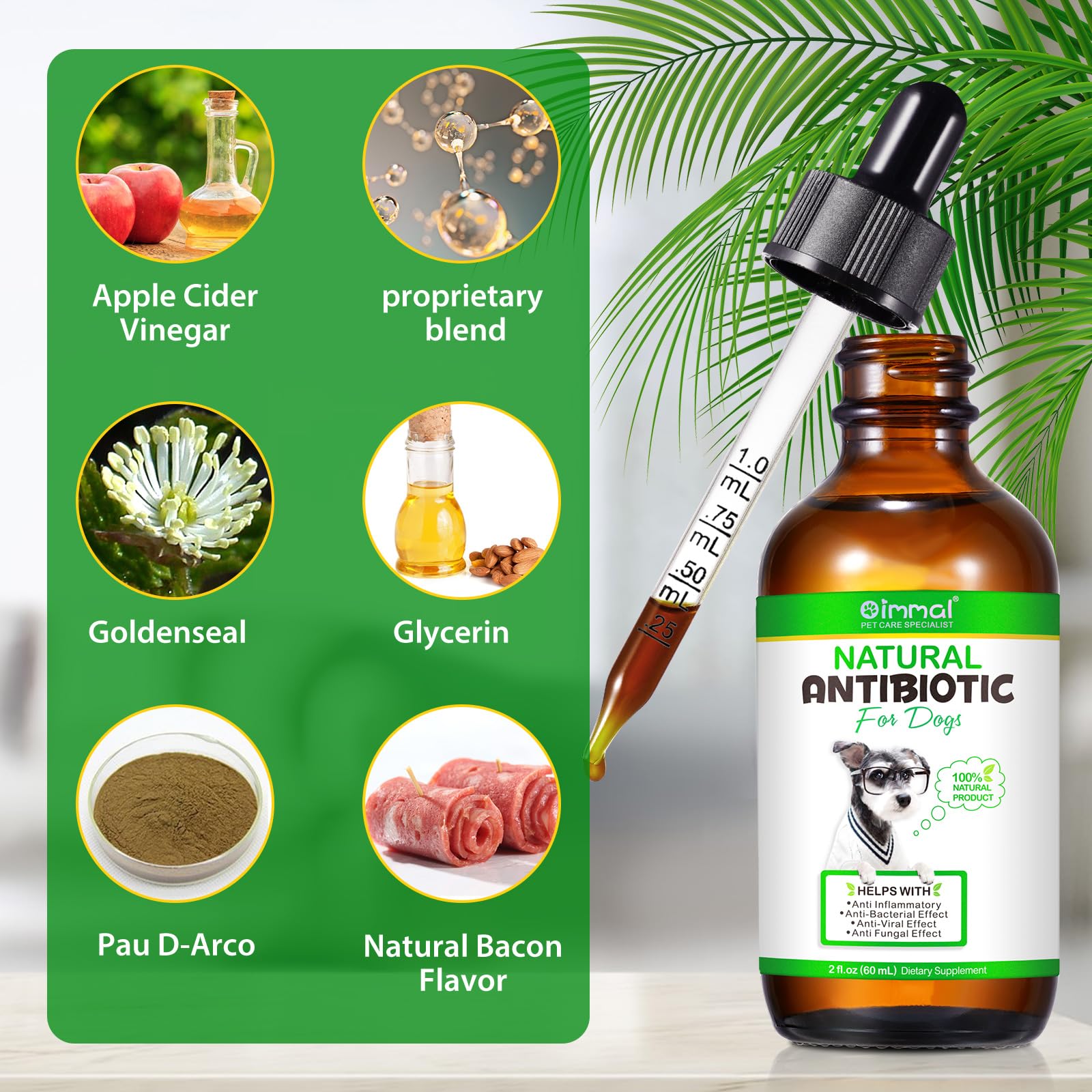 Antibiotics for Dogs, Natural Antibiotics for Dogs, Dog Antibiotics, Dog Multivitamin for Pets, Dog Supplies Antibiotics, Natural Dog Antibiotics Supports Dog Allergy and Itch Relief - 60ML