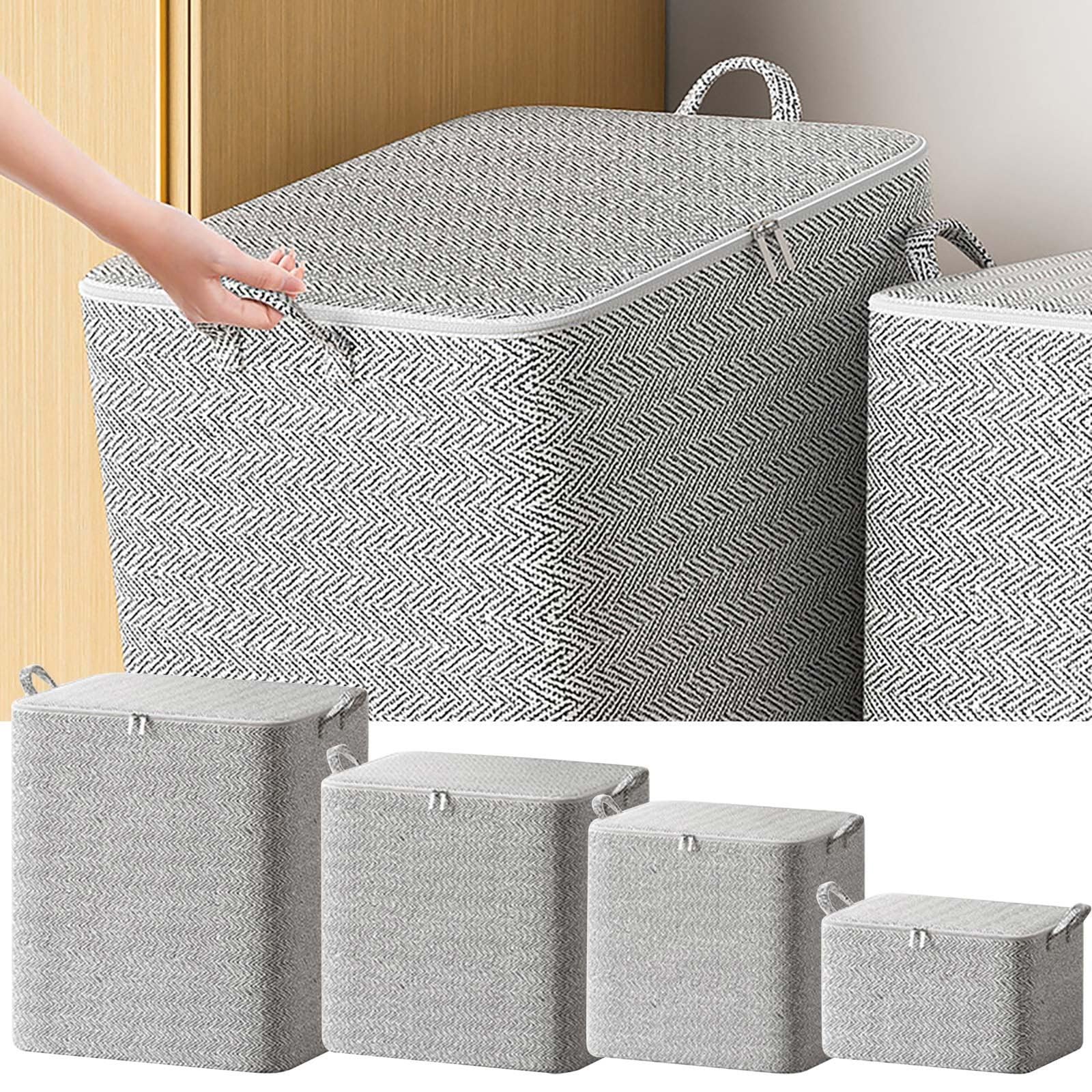 Large Blanket Storage Containers, Collapsible Storage Bins with Lids, Zip Storage Cube Bins with Handles Storage Cubes for Clothes Books (A, one size)