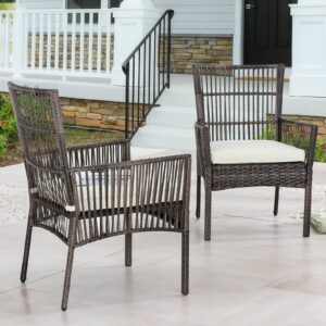 PatioFestival Patio Dining Set 5 Pieces Outdoor Furniture Sets Outside Metal Square Table Wicker Chairs with Galvanized Steel Frame Beige Cushion