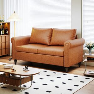 j.c.up 57 loveseat sofa,2 seat couch with leathaire fabric,small couches for small spaces with solid wood legs,comfy love seat sofa for living room,bedroom,apartment(brown)