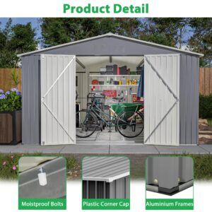 Large Outdoor Storage Shed, 11' X 13' Metal Galvanized Steel Garden Shed with Floor Frame, Utility Tool Shed Storage House for Backyard, Patio, Lawn