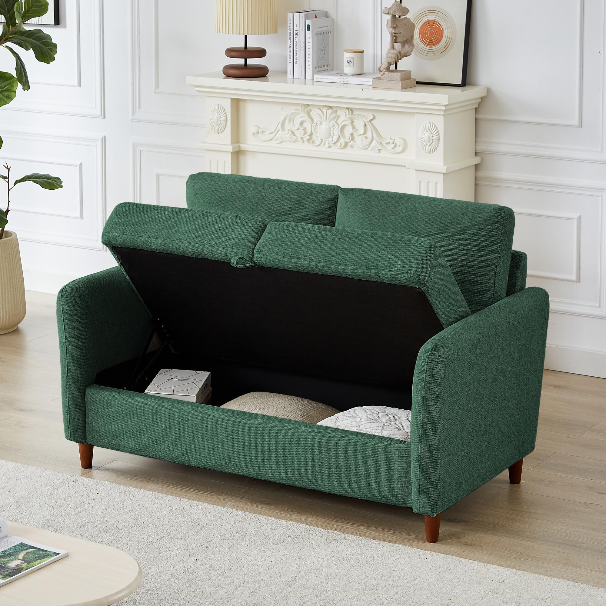 Chorlenimi Upholstered Loveseat Sofa Couch with Storage Space, Modern Love Seats with Armrest and 2 Pillows for Living Room, Bedroom, Apartment, Office and Small Spaces(Green, 2-Seat)