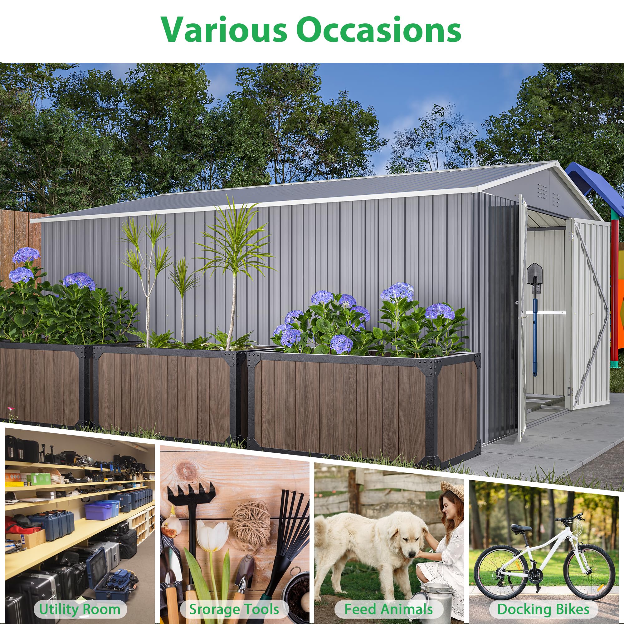 Large Outdoor Storage Shed, 11' X 13' Metal Galvanized Steel Garden Shed with Floor Frame, Utility Tool Shed Storage House for Backyard, Patio, Lawn