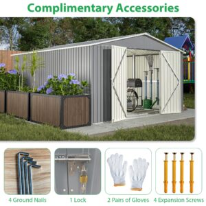 Large Outdoor Storage Shed, 11' X 13' Metal Galvanized Steel Garden Shed with Floor Frame, Utility Tool Shed Storage House for Backyard, Patio, Lawn