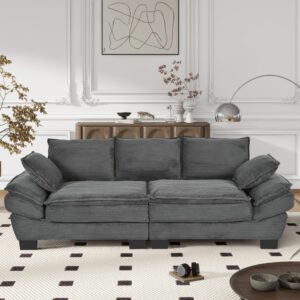 JIJIWANG 85.4" Corduroy Fabric Couch,Modern Curved Sofa with 2 Decorative Throw Pillows,Modern 2-Seat Loveseat Sofa Corduroy Fabric Couch for Small Space Living Room,Bedroom, Apartment,Gray