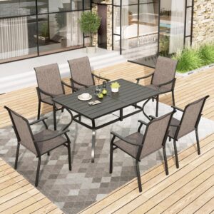 hera's house outdoor dining set 7 piece patio dining sets, 6 brown textilene chairs and 1 rectangular metal dining table, patio furniture set for deck backyard lawn garden porch