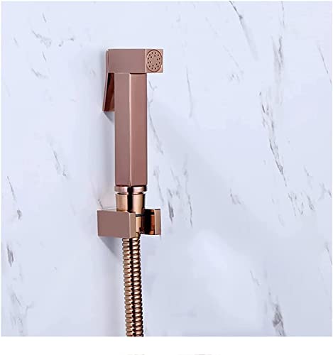 MINJING Bidet Sprayer, Single Cold Rose Gold Solid Brass Toilet Douche Kit Shattaf Shower Head Copper Valve Faucet Set,C Set