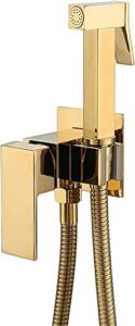 minjing handheld bidet sprayer for toilet, titanium gold cloth diaper sprayer kit wall mounted brass bidet sprayer set single handle toilet bidet sprayer kit with 150cm shower hose,square