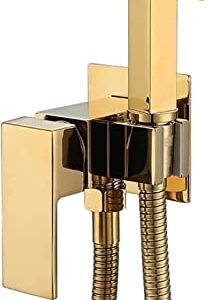 MINJING Handheld Bidet Sprayer for Toilet, Titanium Gold Cloth Diaper Sprayer Kit Wall Mounted Brass Bidet Sprayer Set Single Handle Toilet Bidet Sprayer Kit with 150cm Shower Hose,Square