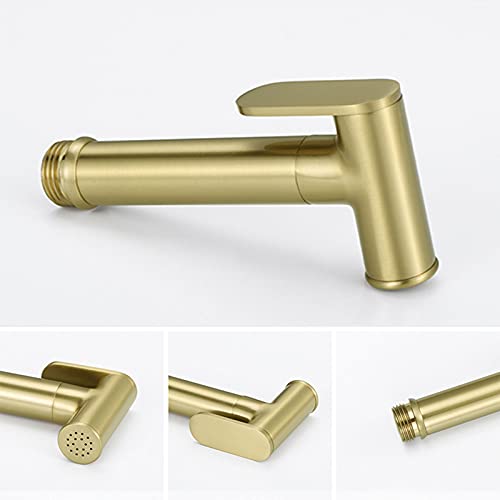 MINJING Handheld Bidet Sprayer for Toilet, Cloth Diaper Toilet Sprayer, Brushed Gold Solid Brass Portable Bidet Spraye for Personal Hygiene, Pet Shower