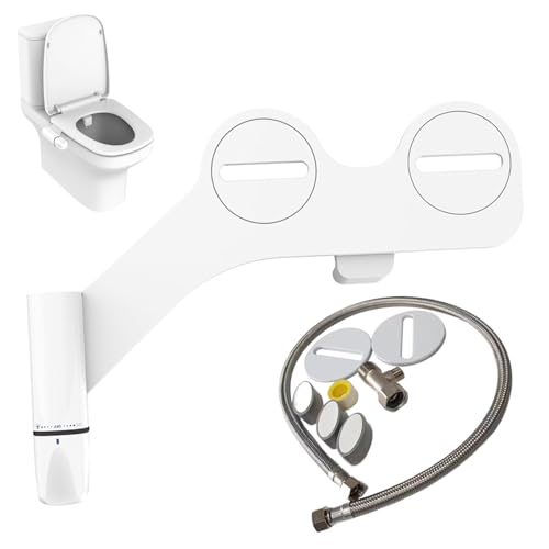 Bidet Attachment for Toilet UK, Toilet Bidet Attachment, Ultra-Slim Bidet Sprayer with Dual Nozzle, Non-Electric Bidet Spray Adjustable Pressure for Portable Bidet Feminine/Posterior Wash