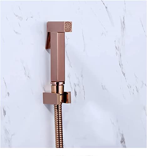 MINJING Bidet Sprayer, Single Cold Rose Gold Solid Brass Toilet Douche Kit Shattaf Shower Head Copper Valve Faucet Set,C Set