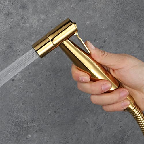 MINJING Bidet Faucet, Single Cold Solid Brass Handheld Toilet Bidet Sprayer Titanium Gold Bathroom Douche kit Shattaf Washer Shower,C Set