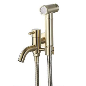 minjing hand held bidet sprayer brushed gold, bidet faucet toilet shattaf douche kit, solid brass single cold water cloth diaper sprayer for toilet