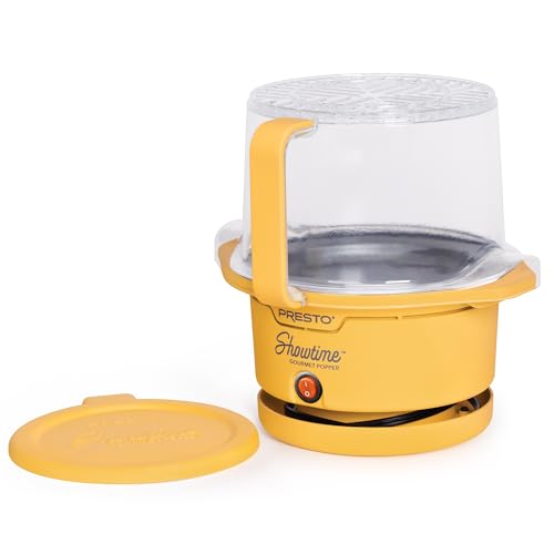 Presto 05206 Showtime Gourmet Oil Popcorn Popper - 9-Cups, Built-In Serving Bowl, Compact Design, Ceramic Nonstick, PFAS Free, Yellow