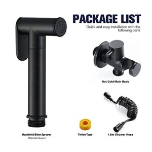 MINJING Toilet Bidet Sprayer Set Black, Portable Hand Bidet Sprayer for Toilet, Body Cloth Diaper Sprayer, Brass Wall Mounted Bidet Faucet, Single Cold Water