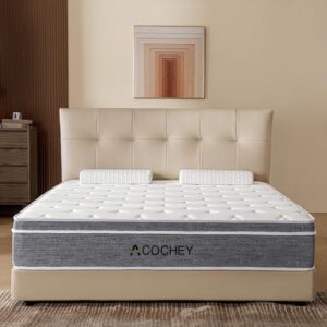 acochey 12 inch queen mattress memory foam and spring hybrid mattresses,medium firm feel grey queen mattress in a box,quality comfort and adaptive support breathable cooling mattresses,certipur-us.