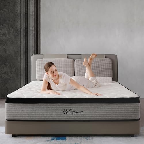 OGlAWA King Size Mattress Memory Foam 14 inch Gry King Mattress a Box indvidual Pocket Sping Breathable Comfontable for Sleep Suporive Pressure Reie. (14 inch, King)