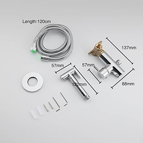 MINJING Handheld Bidet Sprayer for Toilet Wall Mounted Baby Cloth Diaper Sprayer Brass Toilet Sprayer Hot and Cold Water Handheld Sprayer Kit for Personal Hygiene Cleaning, Chrome