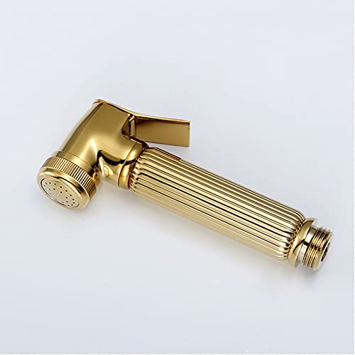 MINJING Handheld Toilet Bidet Sprayer, Solid Brass Douche kit Bathroom Shattaf Shower Bidet Faucet with Swivel Holder, Angle Valve, Titanium Gold,A