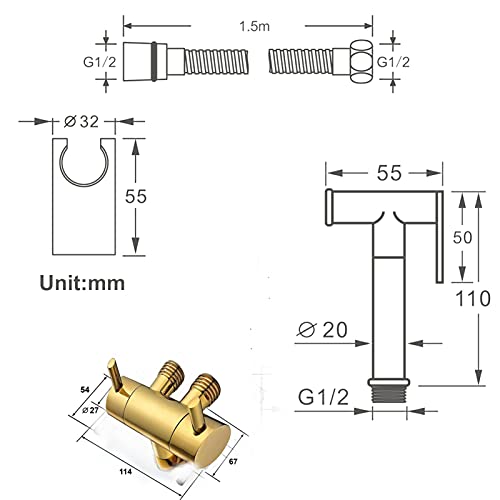 MINJING Handheld Bidet Sprayer with Angle Vavle, Stainless Steel Toilet Cleaner Bidet Sprayer Set, Baby Cloth Diaper Sprayer and Shower Wash Hose,Titanium Gold Round