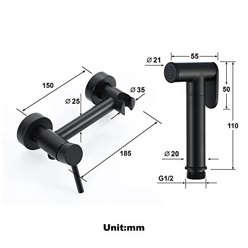 MINJING Toilet Bidet Faucet, Matte Black Brass Hot and Cold Water for Bathroom Shower Head Self Cleaning Hand Sprayer