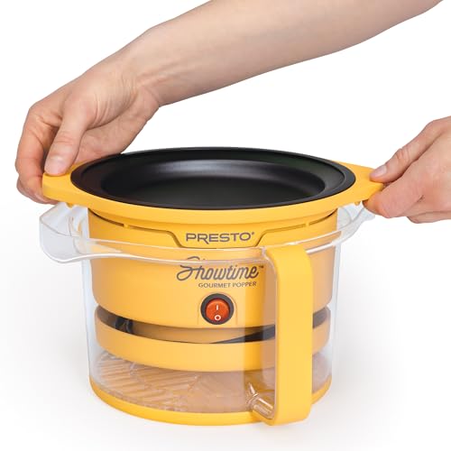 Presto 05206 Showtime Gourmet Oil Popcorn Popper - 9-Cups, Built-In Serving Bowl, Compact Design, Ceramic Nonstick, PFAS Free, Yellow