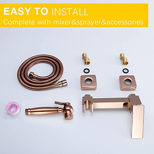 MINJING Bidet Sprayer for Toilet Rose Gold, Baby Cloth Diaper Sprayer for Toilet, Brass Wall Mounted Bidet Faucet for Personal Hygiene, Pet Clean