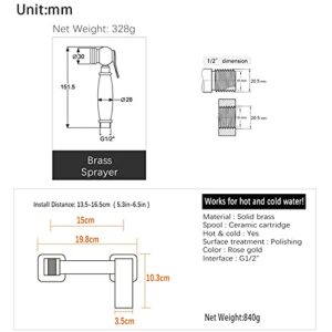 MINJING Bidet Sprayer for Toilet Rose Gold, Baby Cloth Diaper Sprayer for Toilet, Brass Wall Mounted Bidet Faucet for Personal Hygiene, Pet Clean